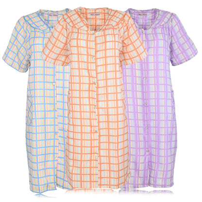 JEFFRICO 3 Pack House Dresses for Women with Pockets - Lightweight Breathable Short Sleeve Muumuu & Nightgowns - Dusters