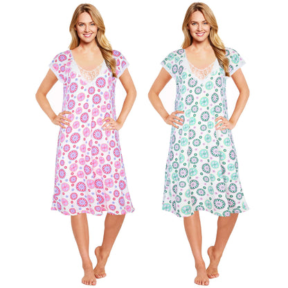 JEFFRICO Womens 2 Pack Nightgowns Short Sleeve Sleepwear Soft Pajama Dress Nightshirts