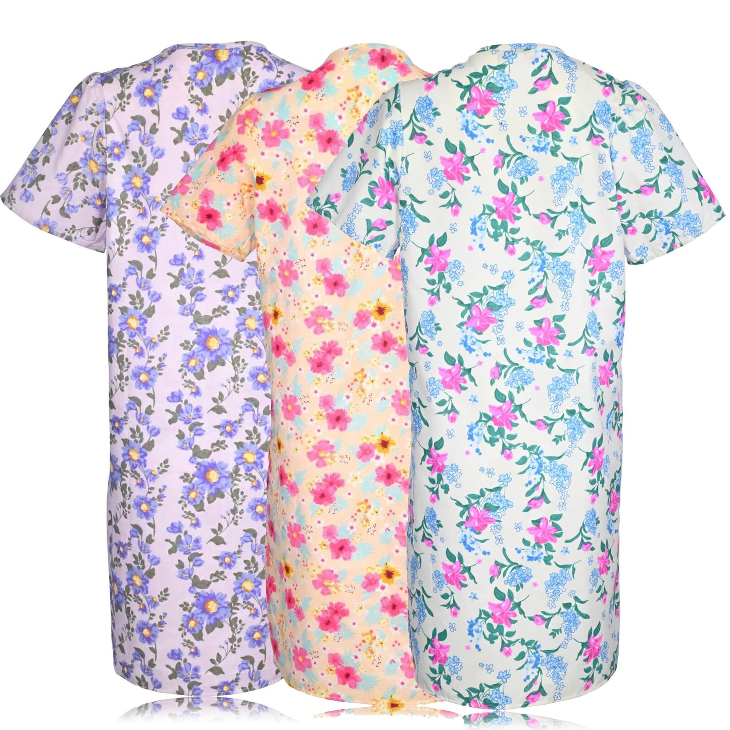 JEFFRICO 3 Pack House Dresses for Women with Pockets - Lightweight Breathable Short Sleeve Muumuu & Nightgowns - Dusters