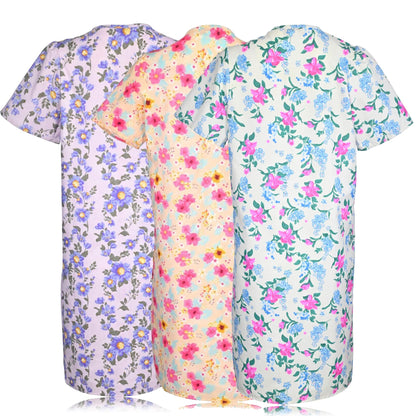 JEFFRICO 3 Pack House Dresses for Women with Pockets - Lightweight Breathable Short Sleeve Muumuu & Nightgowns - Dusters