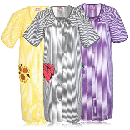 JEFFRICO 3 Pack House Dresses for Women with Pockets - Lightweight Breathable Short Sleeve Muumuu & Nightgowns - Dusters