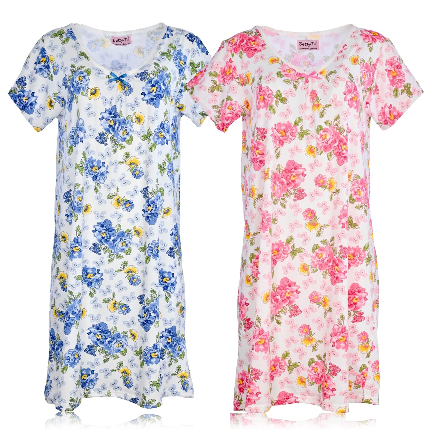 JEFFRICO Womens 2 Pack Nightgowns Short Sleeve Sleepwear Soft Pajama Dress Nightshirts