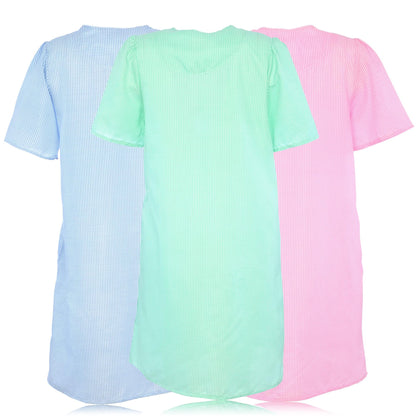 JEFFRICO 3 Pack House Dresses for Women with Pockets - Lightweight Breathable Short Sleeve Zipper Front Nightgowns - Dusters