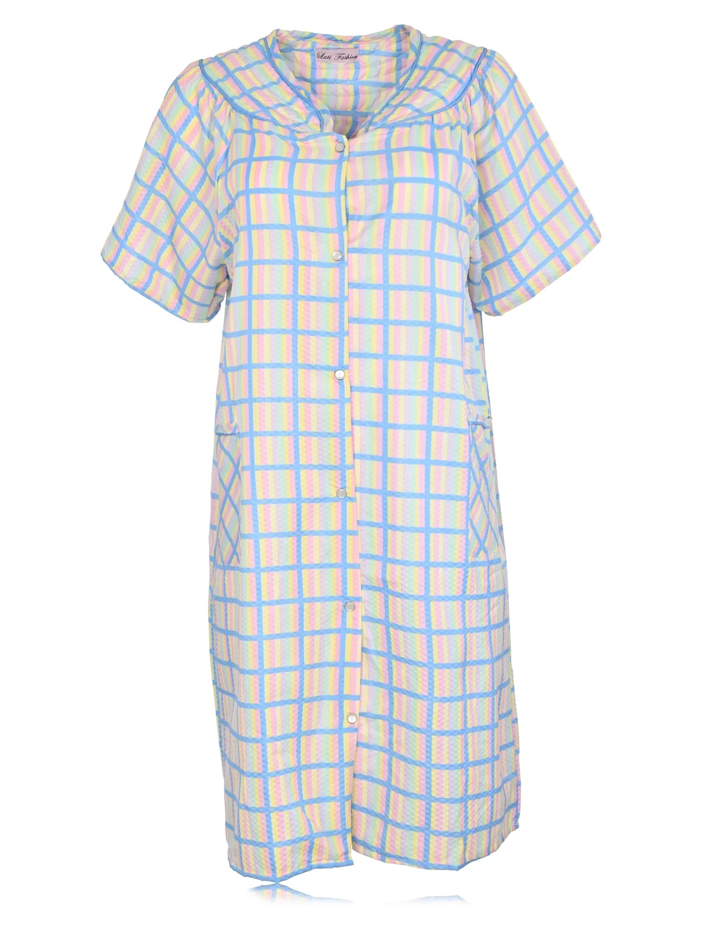 JEFFRICO House Dresses for Women with Pockets - Lightweight Breathable Short Sleeve Muumuu & Nightgowns - Snap Front Housecoat and Dusters for Women