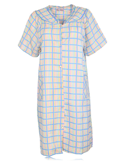 JEFFRICO House Dresses for Women with Pockets - Lightweight Breathable Short Sleeve Muumuu & Nightgowns - Snap Front Housecoat and Dusters for Women