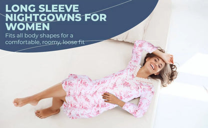 JEFFRICO Womens Long Sleeve Nightgowns Sleepwear Soft Pajama Dress Nightshirts