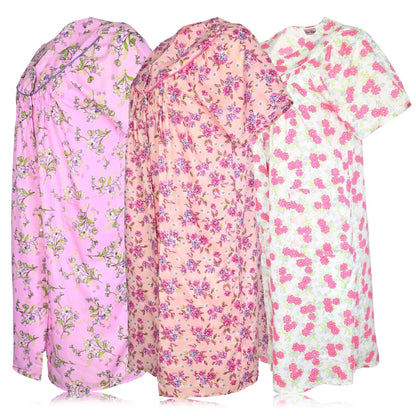 JEFFRICO 3 Pack House Dresses for Women with Pockets - Lightweight Breathable Short Sleeve Muumuu & Nightgowns - Dusters