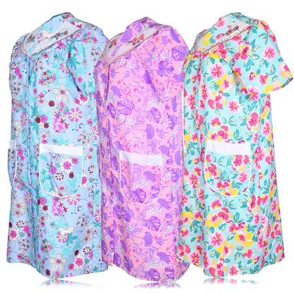 JEFFRICO 3 Pack House Dresses for Women with Pockets - Lightweight Breathable Short Sleeve Muumuu & Nightgowns - Dusters