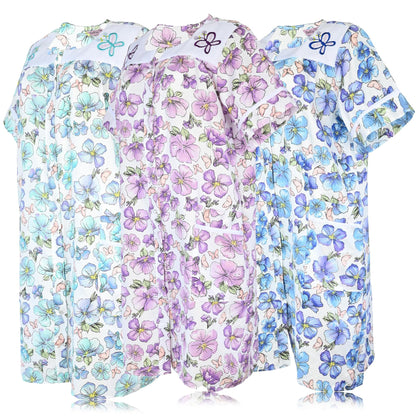 JEFFRICO 3 Pack House Dresses for Women with Pockets - Lightweight Breathable Short Sleeve Muumuu & Nightgowns - Dusters