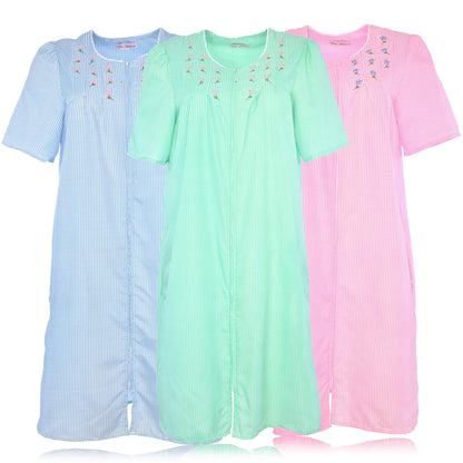 JEFFRICO 3 Pack House Dresses for Women with Pockets - Lightweight Breathable Short Sleeve Zipper Front Nightgowns - Dusters