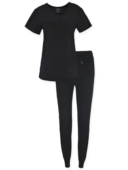 JEFFRICO Scrubs For Women Scrub Set V-Neck Scrub Top and Jogger Scrub Pants Lightweight 4 Way Stretch Soft 5 Pockets