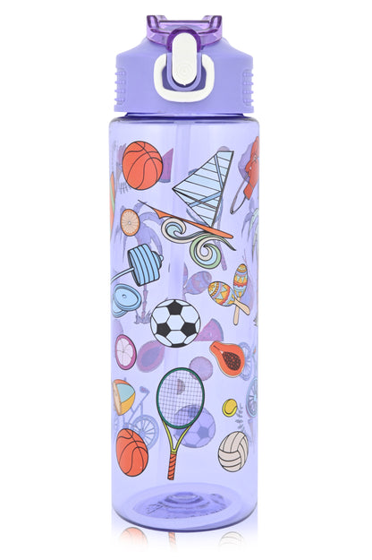 Kids Water Bottle, 27 oz BPA-Free Reusable Bottle with One-Click Open Flip Straw Lid, Leak-Resistant