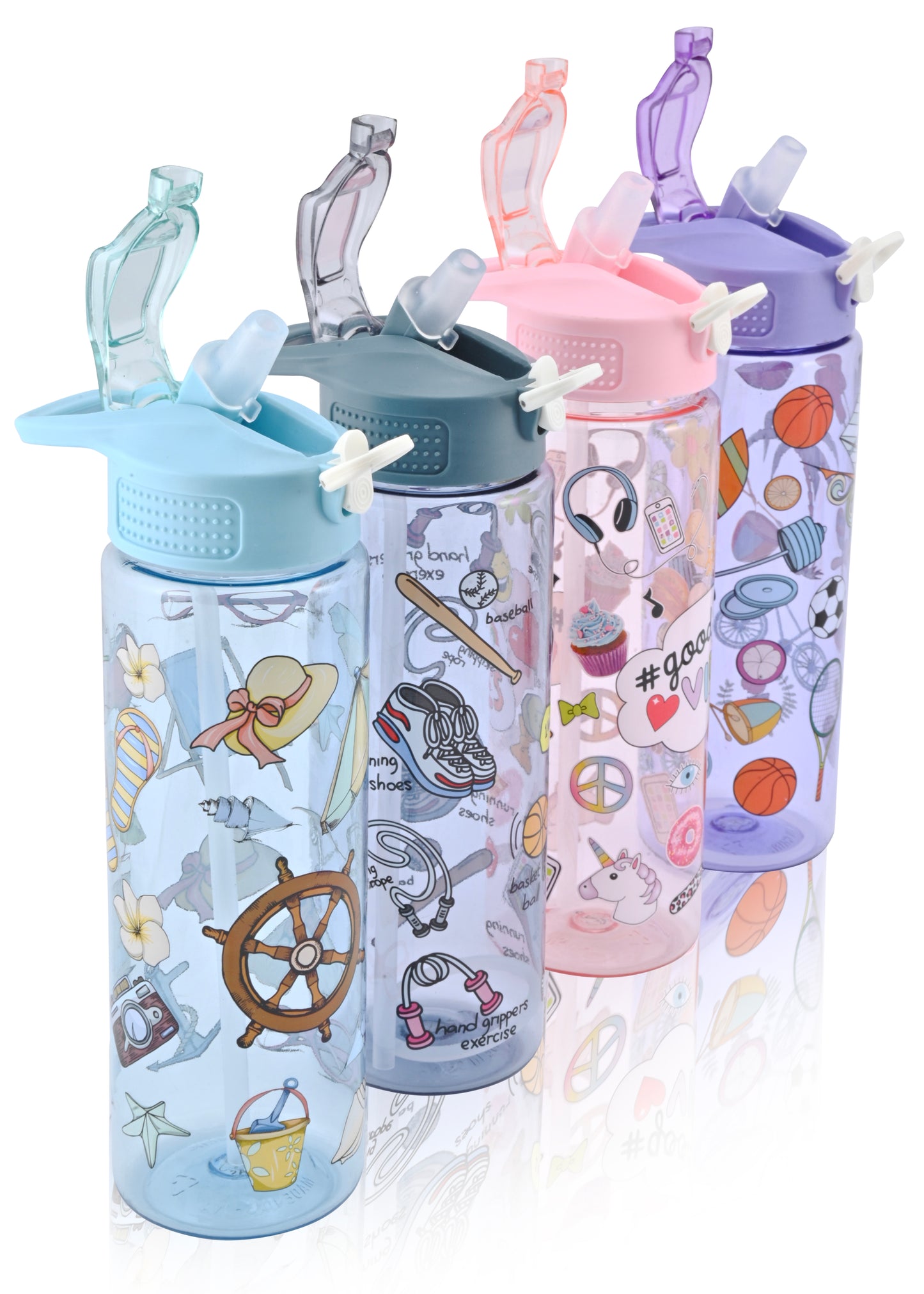 Kids Water Bottle, 27 oz BPA-Free Reusable Bottle with One-Click Open Flip Straw Lid, Leak-Resistant