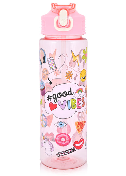 Kids Water Bottle, 27 oz BPA-Free Reusable Bottle with One-Click Open Flip Straw Lid, Leak-Resistant