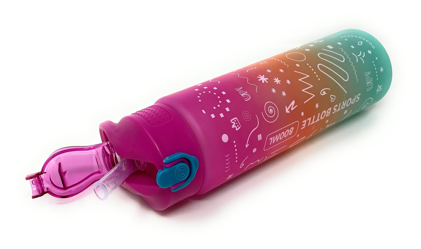 Kids Water Bottle, 27 oz BPA-Free Reusable Bottle with One-Click Open Flip Straw Lid, Leak-Resistant