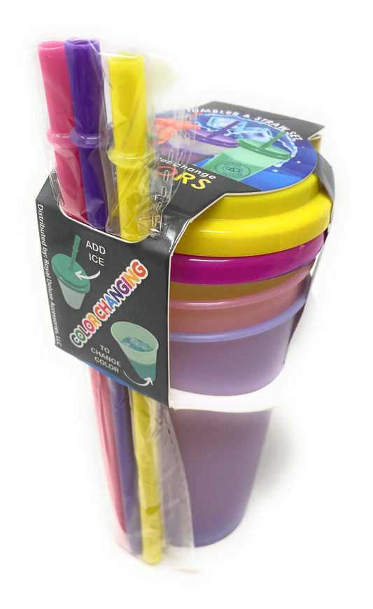 Color Changing Tumbler Cups with Straw 12 oz 3 Pack Reusable Plastic Kids Drink Cups Assorted Colors Random Selection
