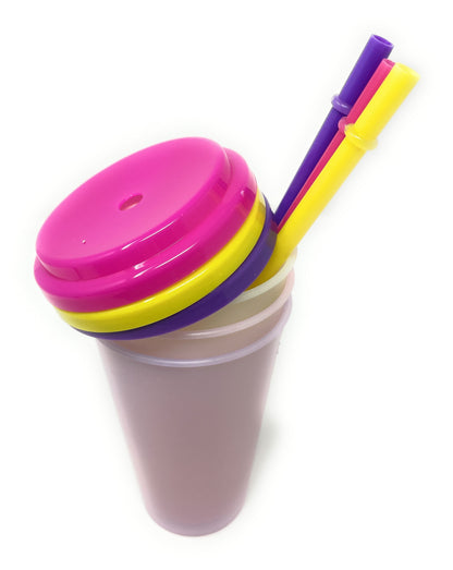 Color Changing Tumbler Cups with Straw 12 oz 3 Pack Reusable Plastic Kids Drink Cups Assorted Colors Random Selection