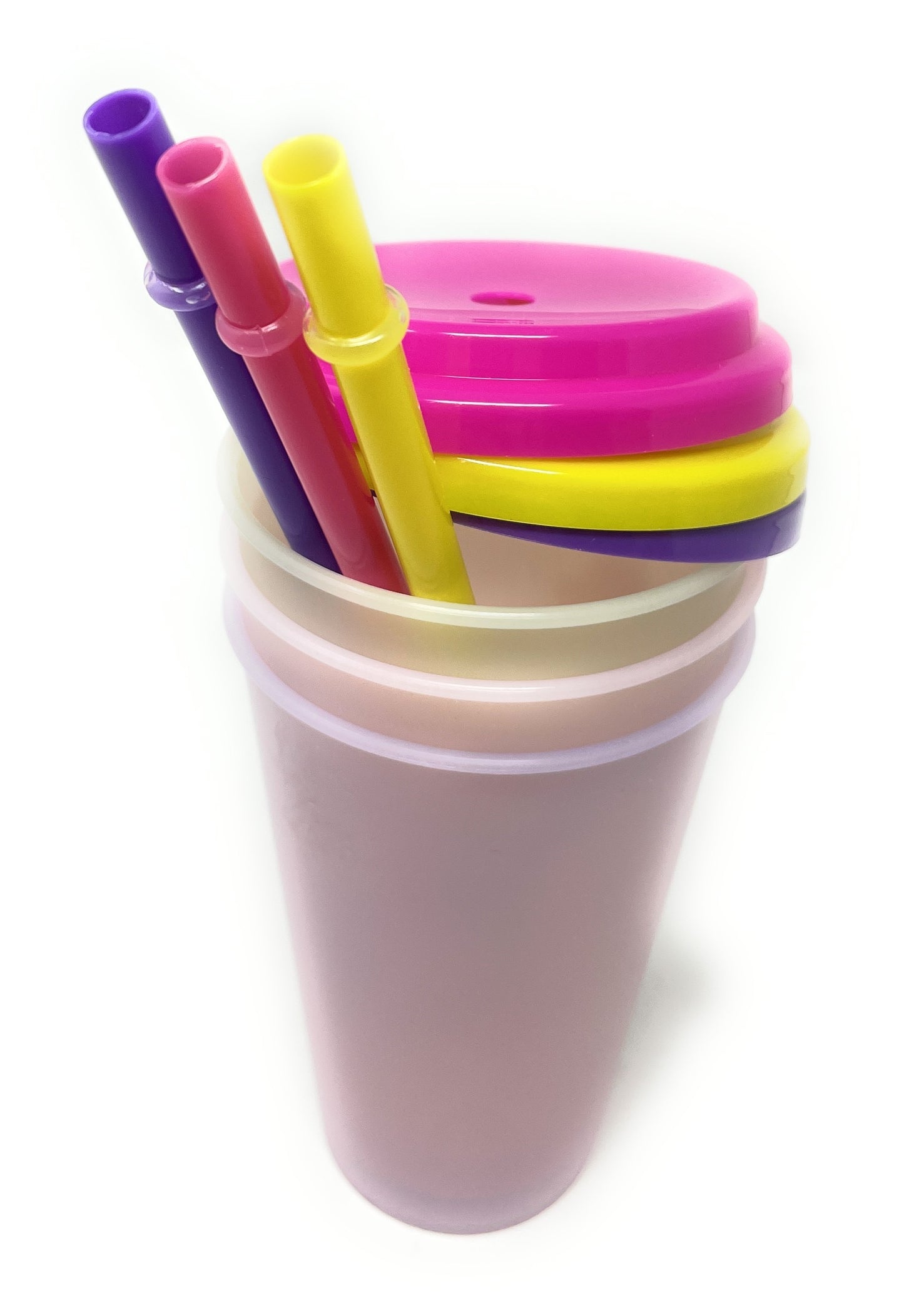 Color Changing Tumbler Cups with Straw 12 oz 3 Pack Reusable Plastic Kids Drink Cups Assorted Colors Random Selection