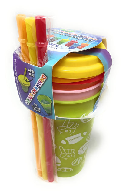 Color Changing Tumbler Cups with Straw 12 oz 3 Pack Reusable Plastic Kids Drink Cups Assorted Colors Random Selection
