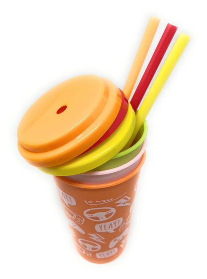 Color Changing Tumbler Cups with Straw 12 oz 3 Pack Reusable Plastic Kids Drink Cups Assorted Colors Random Selection