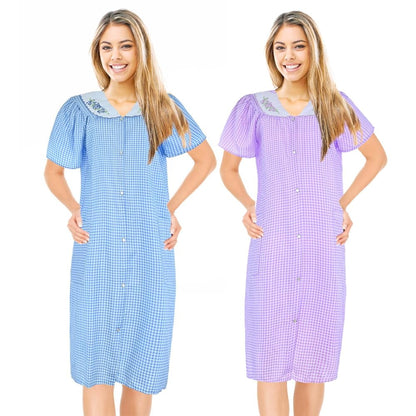 JEFFRICO 2 Pack House Dresses for Women with Pockets - Lightweight Breathable Short Sleeve Muumuu & Nightgowns - Women's Dusters