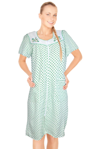 JEFFRICO House Dresses for Women with Pockets - Lightweight Breathable Short Sleeve Muumuu & Nightgowns - Zipper Front Housecoat and Dusters for Women