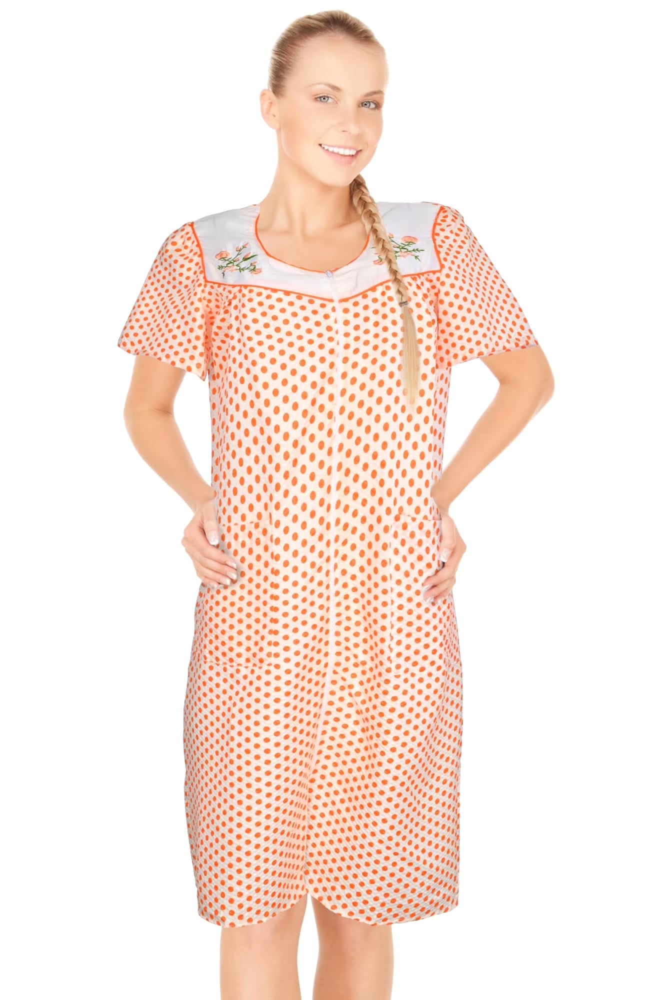 JEFFRICO House Dresses for Women with Pockets - Lightweight Breathable Short Sleeve Muumuu & Nightgowns - Zipper Front Housecoat and Dusters for Women