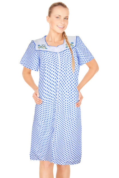 JEFFRICO House Dresses for Women with Pockets - Lightweight Breathable Short Sleeve Muumuu & Nightgowns - Zipper Front Housecoat and Dusters for Women