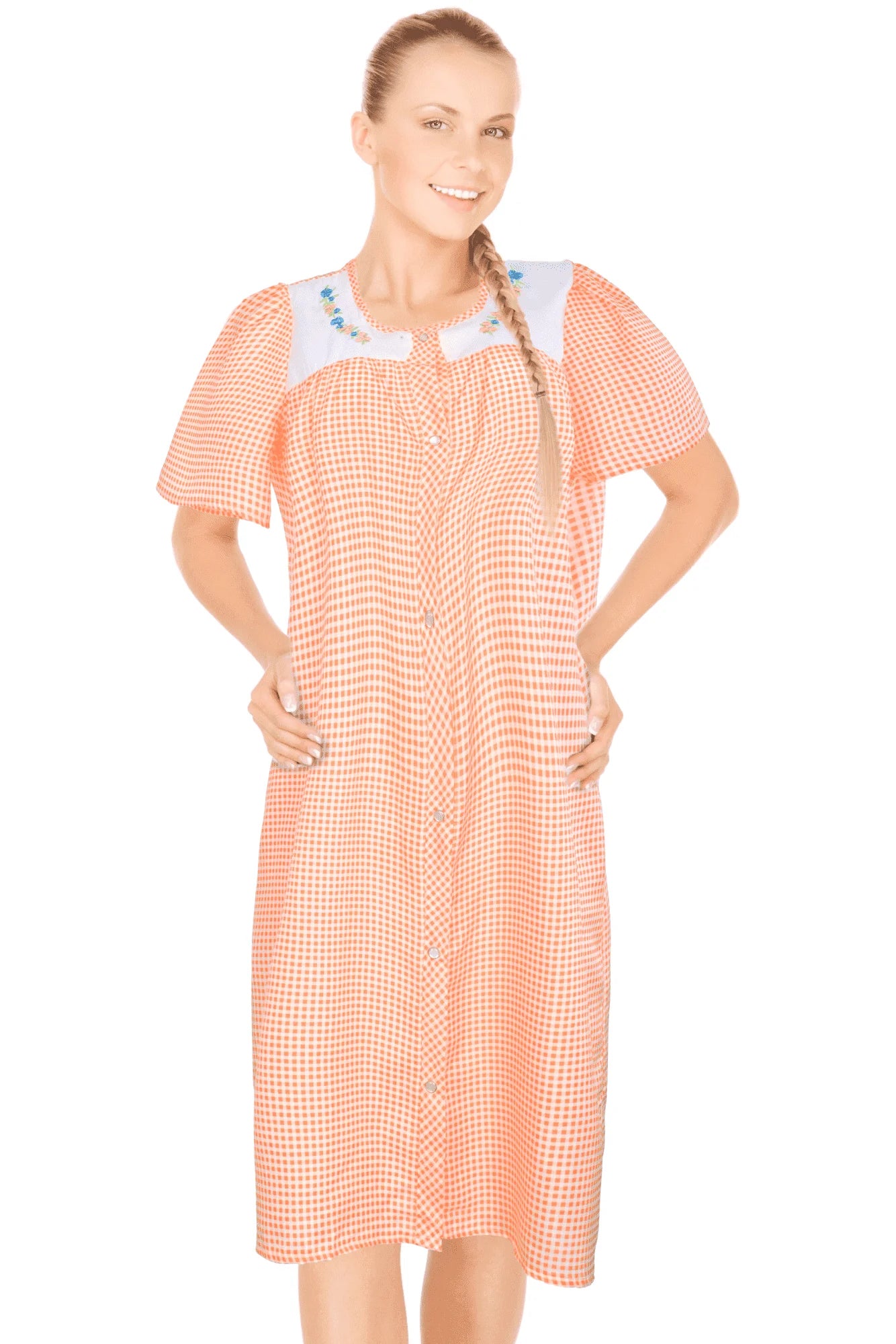 JEFFRICO House Dresses for Women with Pockets - Lightweight Breathable Short Sleeve Muumuu & Nightgowns - Snap Front Housecoat and Dusters for Women