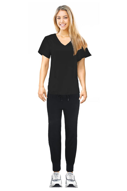 JEFFRICO Scrubs For Women Scrub Set V-Neck Scrub Top and Jogger Scrub Pants Lightweight 4 Way Stretch Soft 5 Pockets