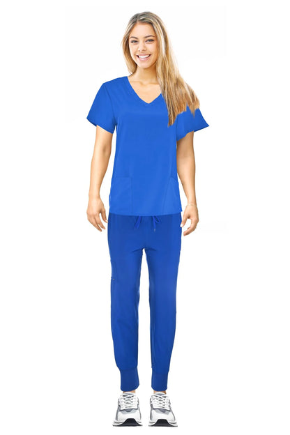 JEFFRICO Scrubs For Women Scrub Set V-Neck Scrub Top and Jogger Scrub Pants Lightweight 4 Way Stretch Soft 5 Pockets