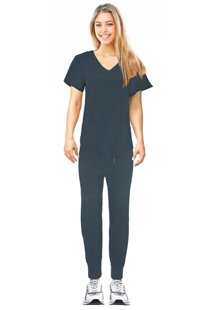 JEFFRICO Scrubs For Women Scrub Set V-Neck Scrub Top and Jogger Scrub Pants Lightweight 4 Way Stretch Soft 5 Pockets