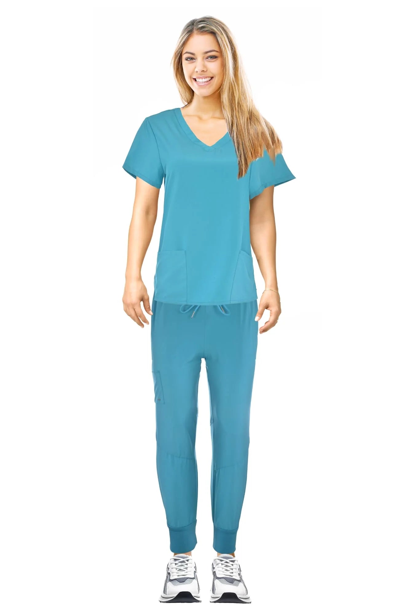 JEFFRICO Scrubs For Women Scrub Set V-Neck Scrub Top and Jogger Scrub Pants Lightweight 4 Way Stretch Soft 5 Pockets