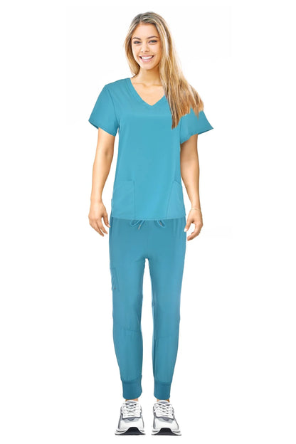 JEFFRICO Scrubs For Women Scrub Set V-Neck Scrub Top and Jogger Scrub Pants Lightweight 4 Way Stretch Soft 5 Pockets
