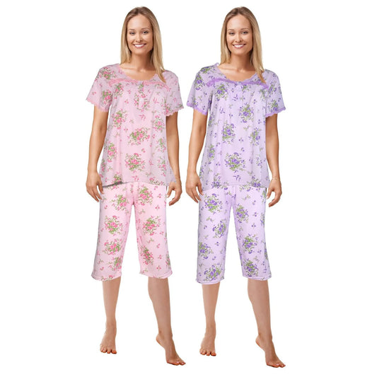 JEFFRICO Pajamas For Women 2 Pack Capri Set Sleepwear Soft Pajamas Short Sleeve Pajamas Sleepshirt With Capri Pants