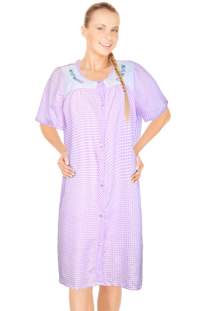 JEFFRICO House Dresses for Women with Pockets - Lightweight Breathable Short Sleeve Muumuu & Nightgowns - Snap Front Housecoat and Dusters for Women