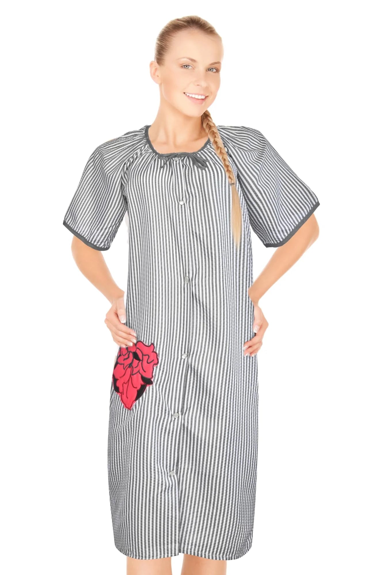 JEFFRICO House Dresses for Women with Pockets - Lightweight Breathable Short Sleeve Muumuu & Nightgowns - Snap Front Housecoat and Dusters for Women