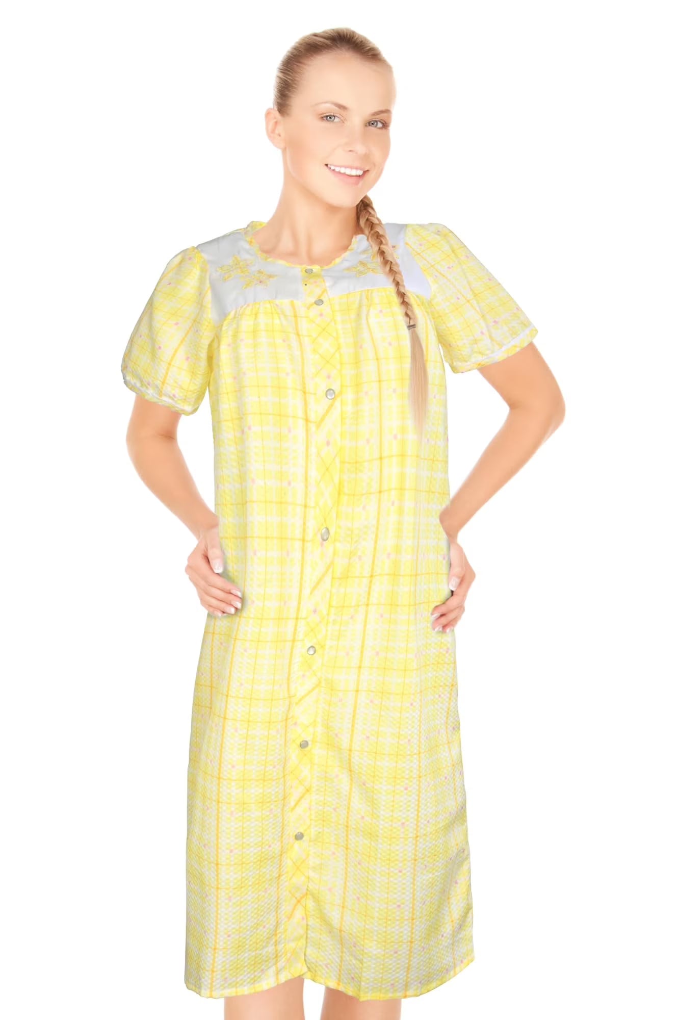 JEFFRICO House Dresses for Women with Pockets - Lightweight Breathable Short Sleeve Muumuu & Nightgowns - Snap Front Housecoat and Dusters for Women