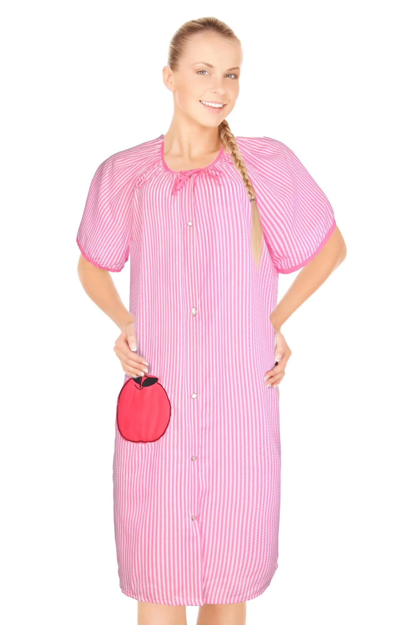 JEFFRICO House Dresses for Women with Pockets - Lightweight Breathable Short Sleeve Muumuu & Nightgowns - Snap Front Housecoat and Dusters for Women