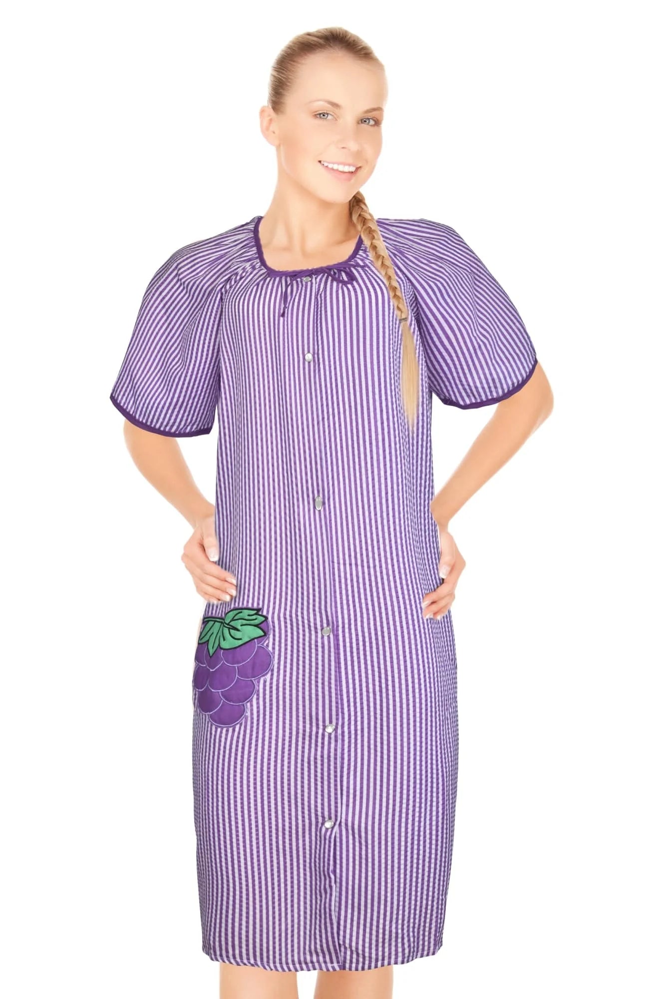 JEFFRICO House Dresses for Women with Pockets - Lightweight Breathable Short Sleeve Muumuu & Nightgowns - Snap Front Housecoat and Dusters for Women
