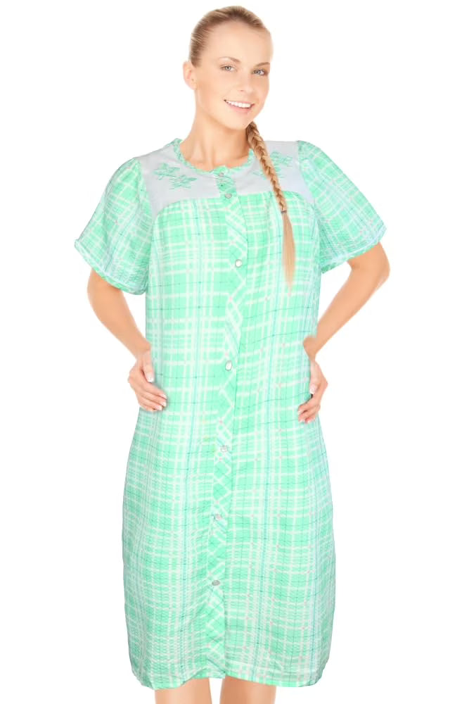 JEFFRICO House Dresses for Women with Pockets - Lightweight Breathable Short Sleeve Muumuu & Nightgowns - Snap Front Housecoat and Dusters for Women