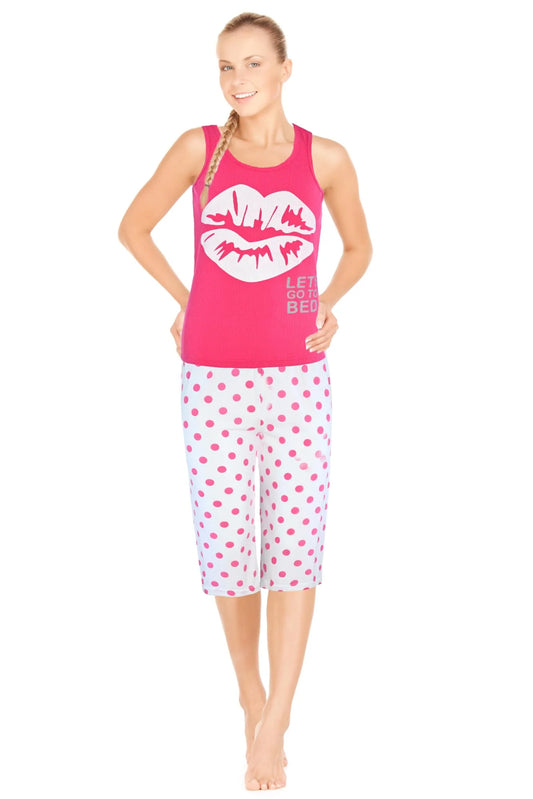 JEFFRICO Pajamas For Women Capri Set Sleepwear Soft Pajamas Short Sleeve Pajama Sleepshirt With Capri Pants