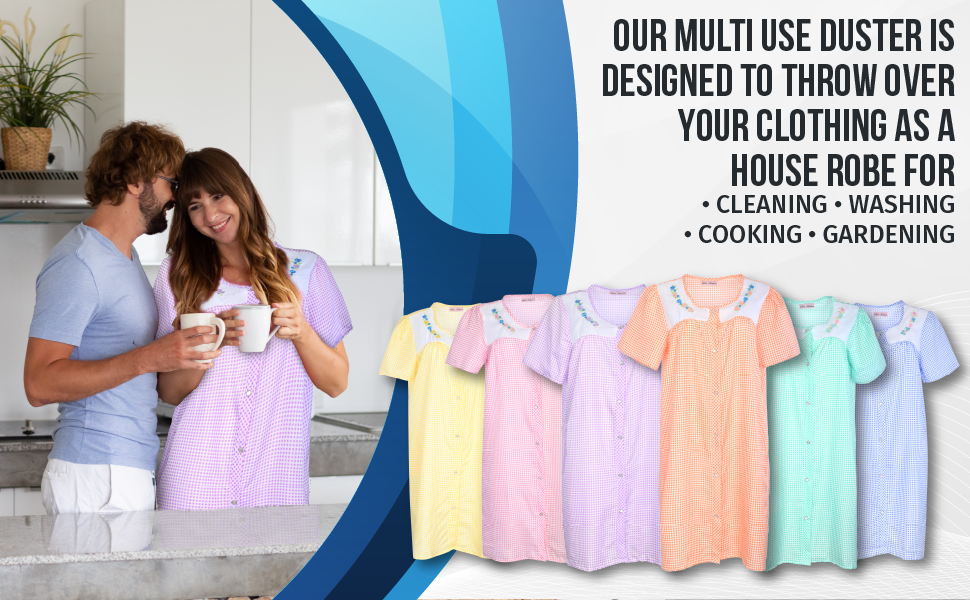 JEFFRICO House Dresses for Women with Pockets - Lightweight Breathable Short Sleeve Muumuu & Nightgowns - Snap Front Housecoat and Dusters for Women