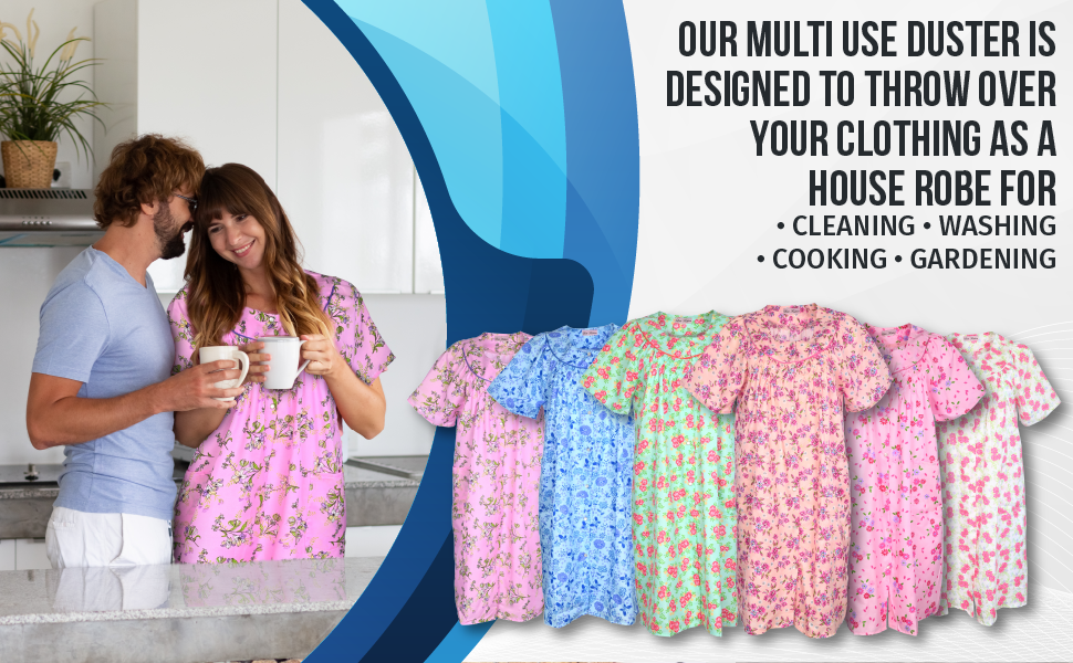 JEFFRICO House Dresses for Women with Pockets - Lightweight Breathable Short Sleeve Muumuu & Nightgowns - Snap Front Housecoat and Dusters for Women