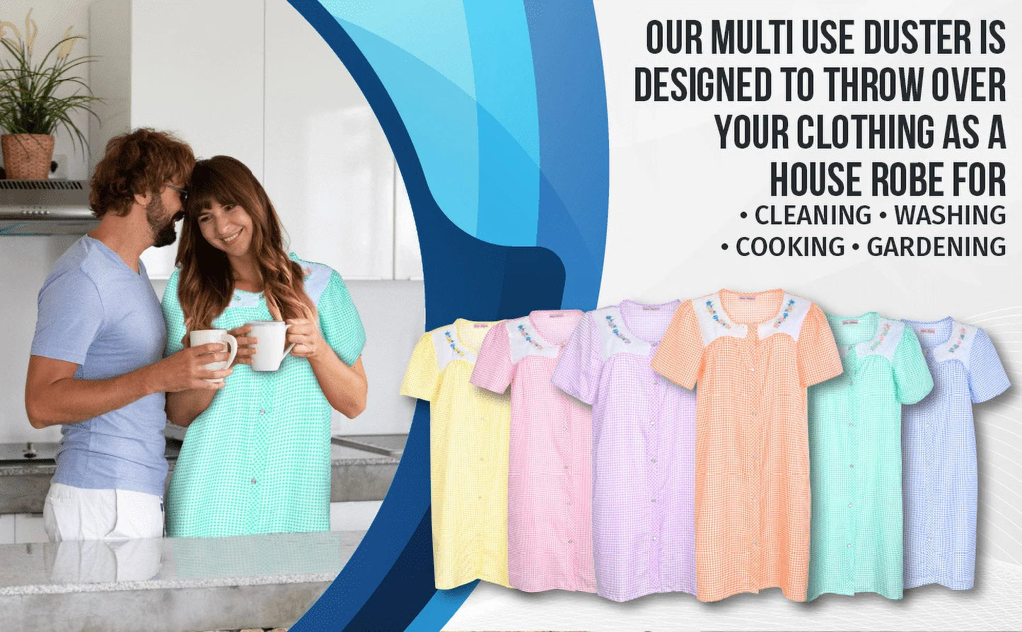 JEFFRICO House Dresses for Women with Pockets - Lightweight Breathable Short Sleeve Muumuu & Nightgowns - Snap Front Housecoat and Dusters for Women