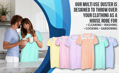 JEFFRICO House Dresses for Women with Pockets - Lightweight Breathable Short Sleeve Muumuu & Nightgowns - Snap Front Housecoat and Dusters for Women
