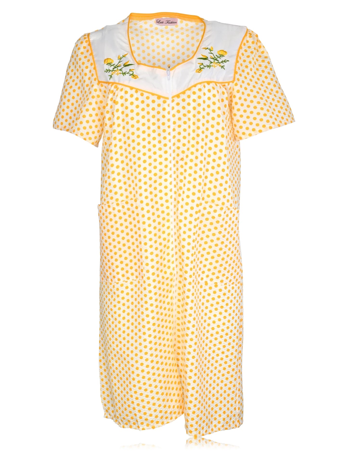 JEFFRICO House Dresses for Women with Pockets - Lightweight Breathable Short Sleeve Muumuu & Nightgowns - Zipper Front Housecoat and Dusters for Women