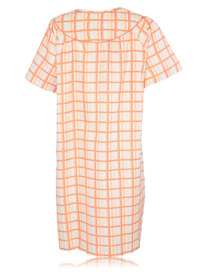 JEFFRICO House Dresses for Women with Pockets - Lightweight Breathable Short Sleeve Muumuu & Nightgowns - Snap Front Housecoat and Dusters for Women