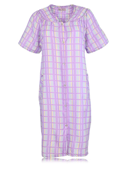 JEFFRICO House Dresses for Women with Pockets - Lightweight Breathable Short Sleeve Muumuu & Nightgowns - Snap Front Housecoat and Dusters for Women