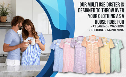 JEFFRICO House Dresses for Women with Pockets - Lightweight Breathable Short Sleeve Muumuu & Nightgowns - Zipper Front Housecoat and Dusters for Women